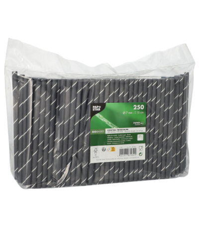 Product foto van Papieren cocktailrietjes zwart/wit Stripes set van 250
