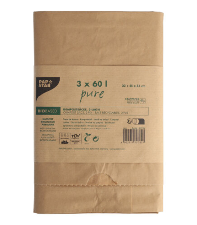 Product foto van Papieren compostzakken bruin 60L set van 3