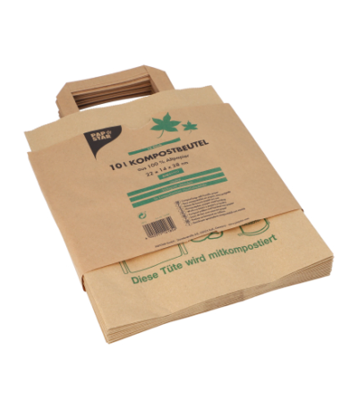 Product foto van Papieren compostzakken met handvat bruin 10l set van 15