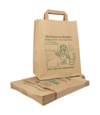 Product foto van Papieren compostzakken met handvat bruin 10l set van 15