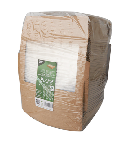 Product foto van Papieren delicatessenverpakkingen bruin hoekig 1000ml set van 40 100% Fair