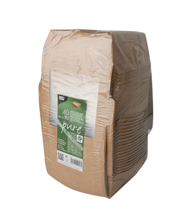 Product foto van Papieren delicatessenverpakkingen hoekig bruin 650ml set van 40 "100% Fair"