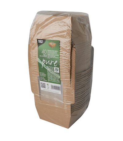 Product foto van Papieren delicatessenverpakkingen hoekig bruin set van 40 350ml 100% Fair