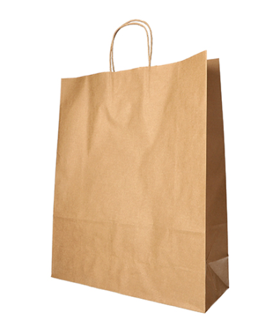 Product foto van Papieren draagtassen bruin met gedraaid handvat set van 25