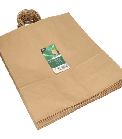 Product foto van Papieren draagtassen bruin met handvat set van 25