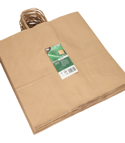 Product foto van Papieren draagtassen bruin set van 25 met handvat