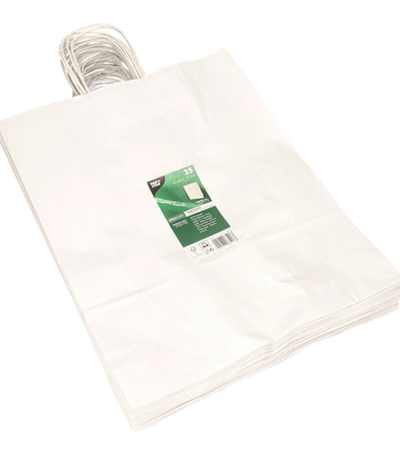 Product foto van Papieren draagtassen wit set van 25 met handvat