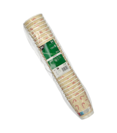 Product foto van Papieren drinkbekers karton Candy Canes dubbelwandig set van 25 200ml