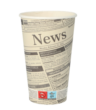 Product foto van Papieren drinkbekers karton wit 400ml Newsprint