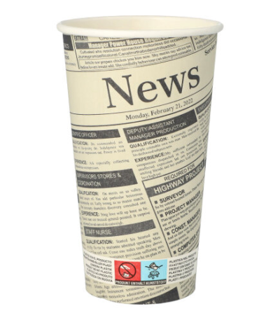 Product foto van Papieren drinkbekers karton wit 500ml set van 50 Newsprint