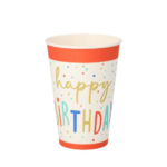 Product foto van Papieren drinkbekers karton wit set van 10 200ml Happy Birthday