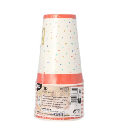 Product foto van Papieren drinkbekers karton wit set van 10 200ml Happy Birthday