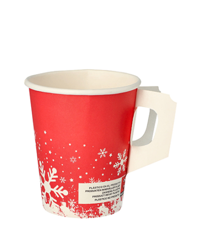 Product foto van Papieren drinkbekers met handgreep karton Winter Time set van 50 200ml