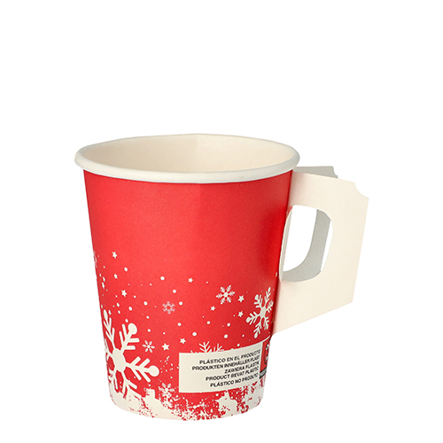Product foto van Papieren drinkbekers met handgreep karton Winter Time set van 50 200ml
