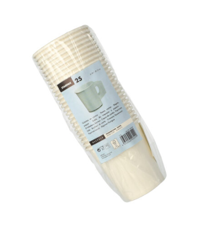 Product foto van Papieren drinkbekers met handgreep karton wit set van 25 180ml