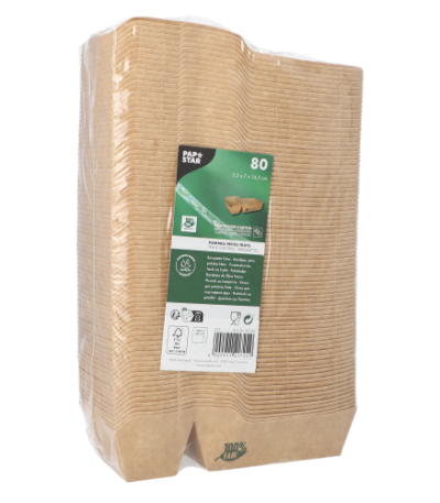 Product foto van Papieren frietbakjes 2-vaks small bruin set van 80 100% Fair