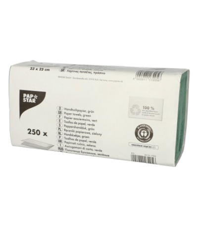 Product foto van Papieren handdoekjes Zigzag groen 23x25cm 1-laags set van 250
