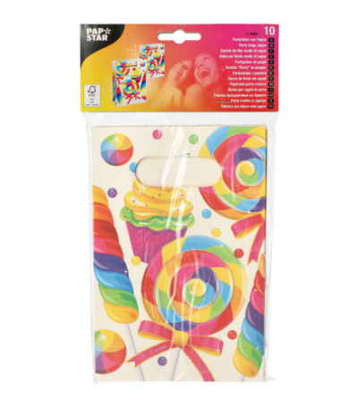 Product foto van Papieren partyzakjes assorti kleuren set van 10 Candies
