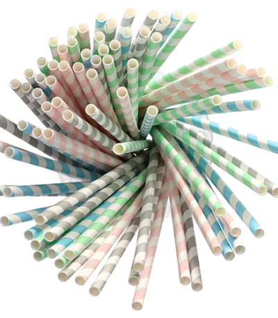 Product foto van Papieren rietjes assorti kleuren Stripes set van 100