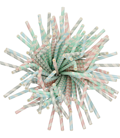 Product foto van Papieren rietjes assorti kleuren flexibel set van 100 Stripes