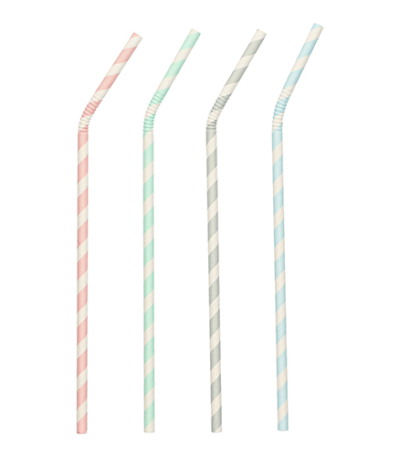 Product foto van Papieren rietjes assorti kleuren flexibel set van 100 Stripes