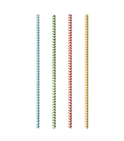 Product foto van Papieren rietjes assorti kleuren set van 100 Zig-Zag