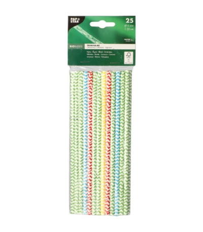 Product foto van Papieren rietjes assorti kleuren set van 25 Zig-Zag