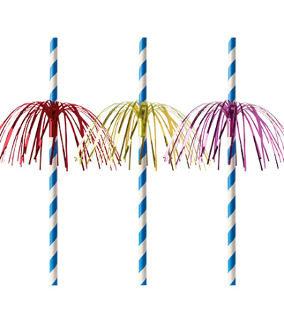 Product foto van Papieren rietjes blauw/wit set van 50 Fireworks