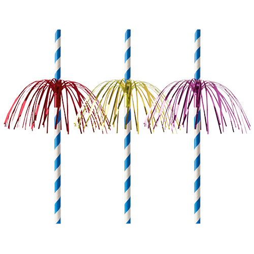 Product foto van Papieren rietjes blauw/wit set van 50 Fireworks