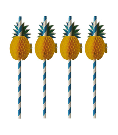 Product foto van Papieren rietjes blauw/wit set van 50 Pineapple