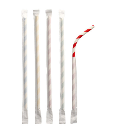 Product foto van Papieren rietjes flexibel assorti kleuren 20cm set van 100 Stripes