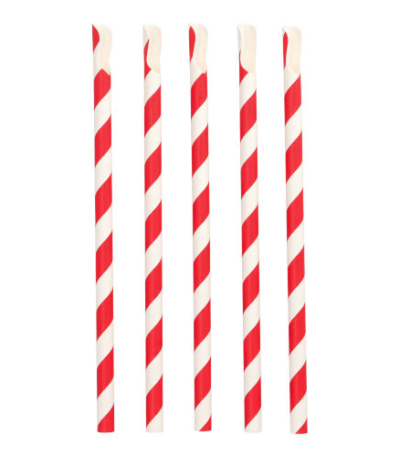 Product foto van Papieren rietjes met lepel rood/wit Stripes set van 200