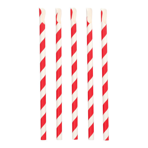 Product foto van Papieren rietjes met lepel rood/wit Stripes set van 200