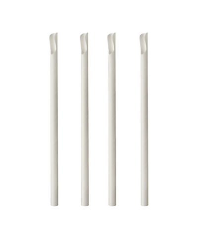 Product foto van Papieren rietjes met lepels wit set van 100