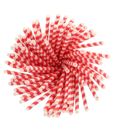 Product foto van Papieren rietjes rood/wit Stripes set van 100