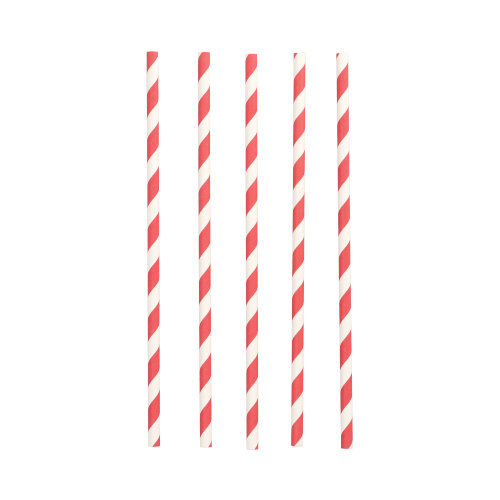 Product foto van Papieren rietjes rood/wit Stripes set van 100