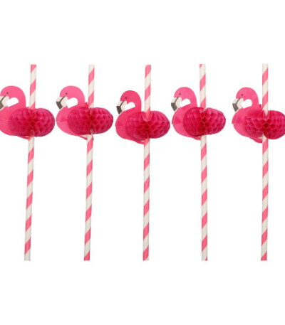 Product foto van Papieren rietjes roze Flamingo set van 50