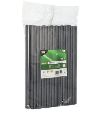 Product foto van Papieren rietjes zwart set van 100