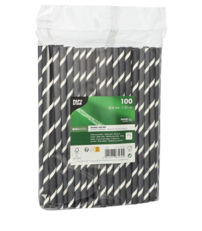 Product foto van Papieren rietjes zwart wit Stripes set van 100