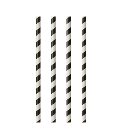 Product foto van Papieren rietjes zwart/wit Stripes set van 100