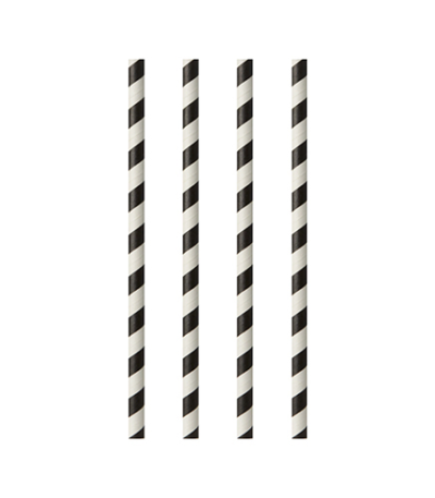 Product foto van Papieren rietjes zwart/wit Stripes set van 25
