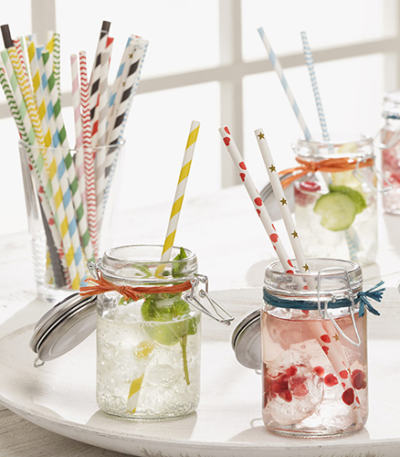 Product foto van Papieren rietjes zwart/wit Zig-Zag set van 100