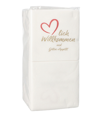 Product foto van Papieren servetten 2-laags wit set van 125 Herzlich Willkommen & Guten Appetit