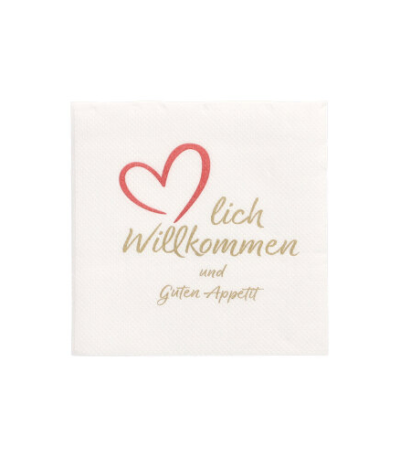 Product foto van Papieren servetten 2-laags wit set van 125 Herzlich Willkommen & Guten Appetit
