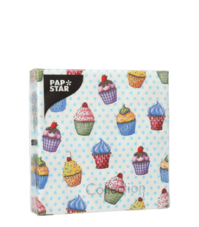 Product foto van Papieren servetten 3-laags 25cm x 25cm set van 20 Cupcakes