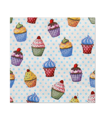 Product foto van Papieren servetten 3-laags 25cm x 25cm set van 20 Cupcakes