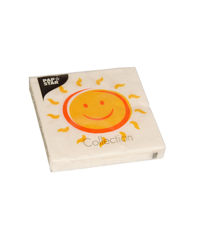 Product foto van Papieren servetten 3-laags 25cm x 25cm set van 20 "Here comes the Sun"