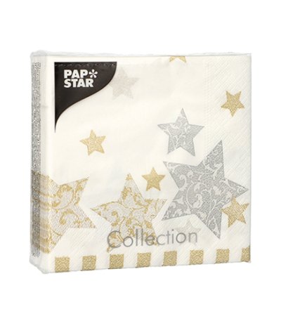 Product foto van Papieren servetten 3-laags 25x25cm Stardust set van 50