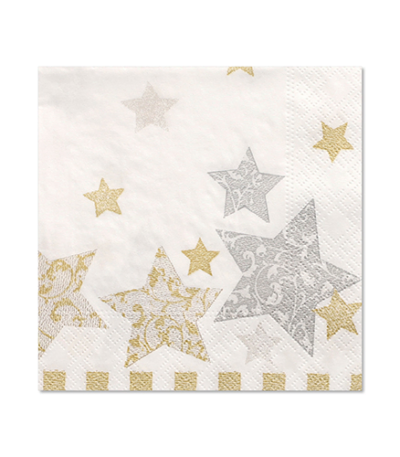 Product foto van Papieren servetten 3-laags 25x25cm Stardust set van 50