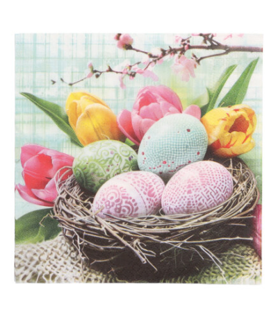 Product foto van Papieren servetten 3-laags 33cm x 33cm Easter Basket set van 20